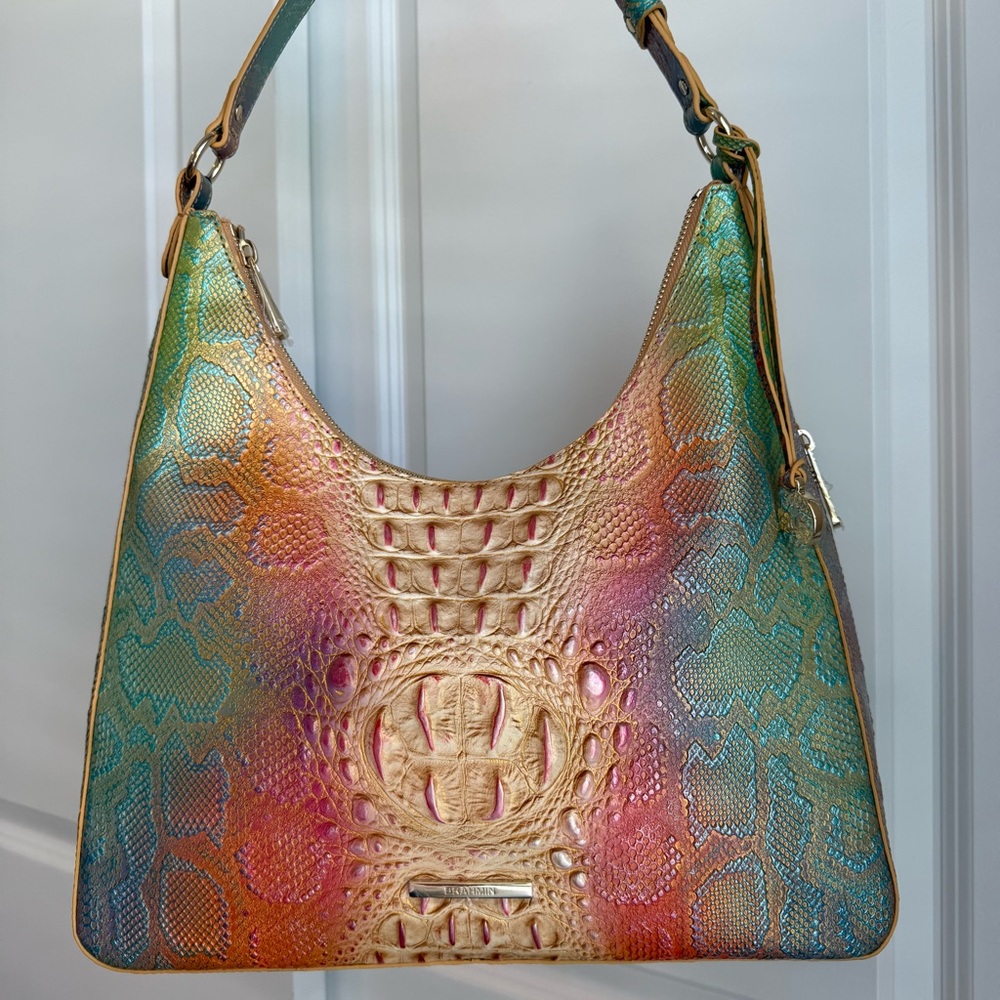 Brahmin Multi Abalone Tabitha Shoulder Bag Tri-Color Cobra Snake Embossed - Picture 2 of 9